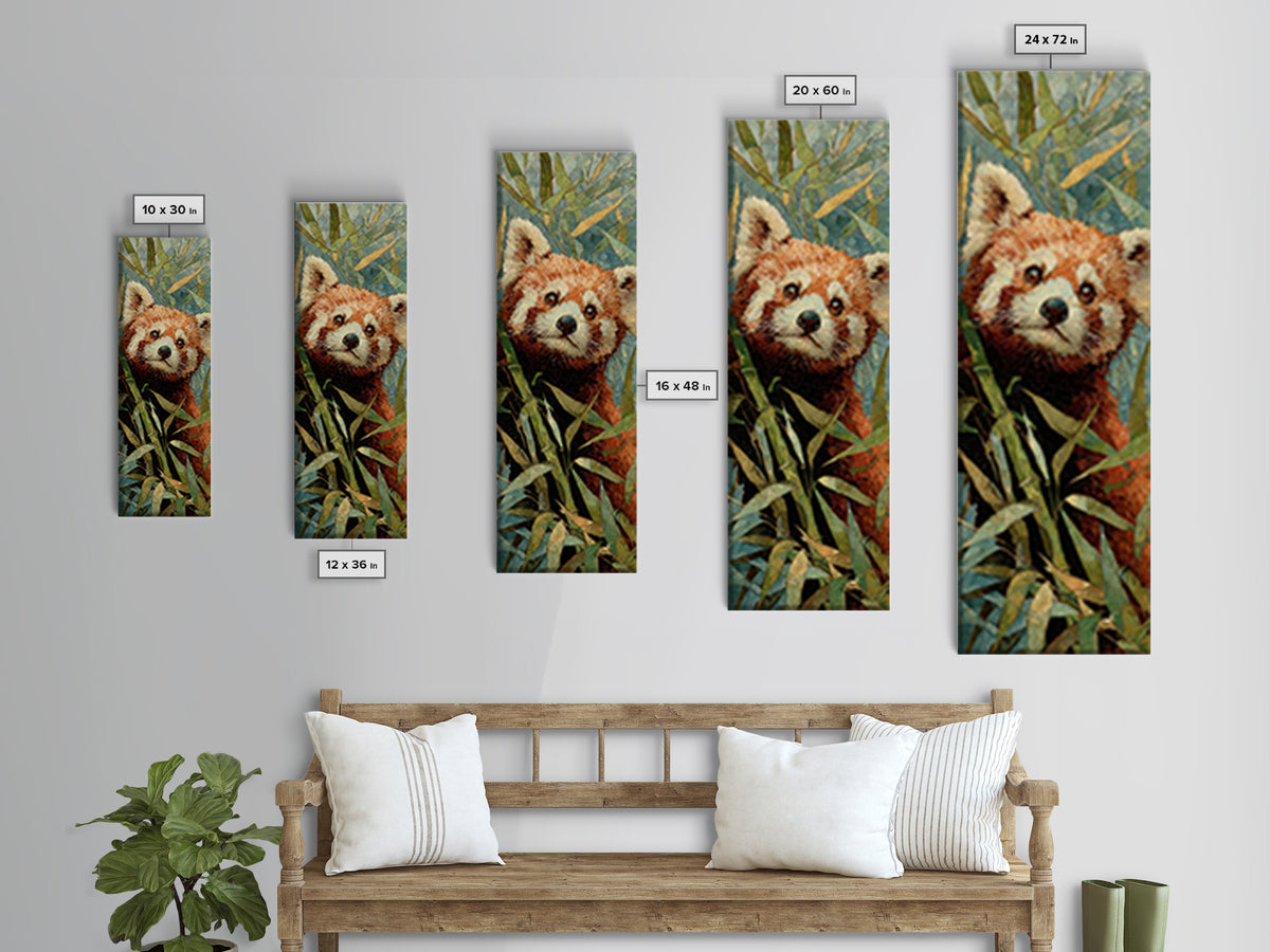 Red Panda Among Bamboo Leaves Canvas Print, Wildlife Art, Large Wall Art, Living Room Decor, Fine Art, Wild, Landscape Art, WIL-1x3-56