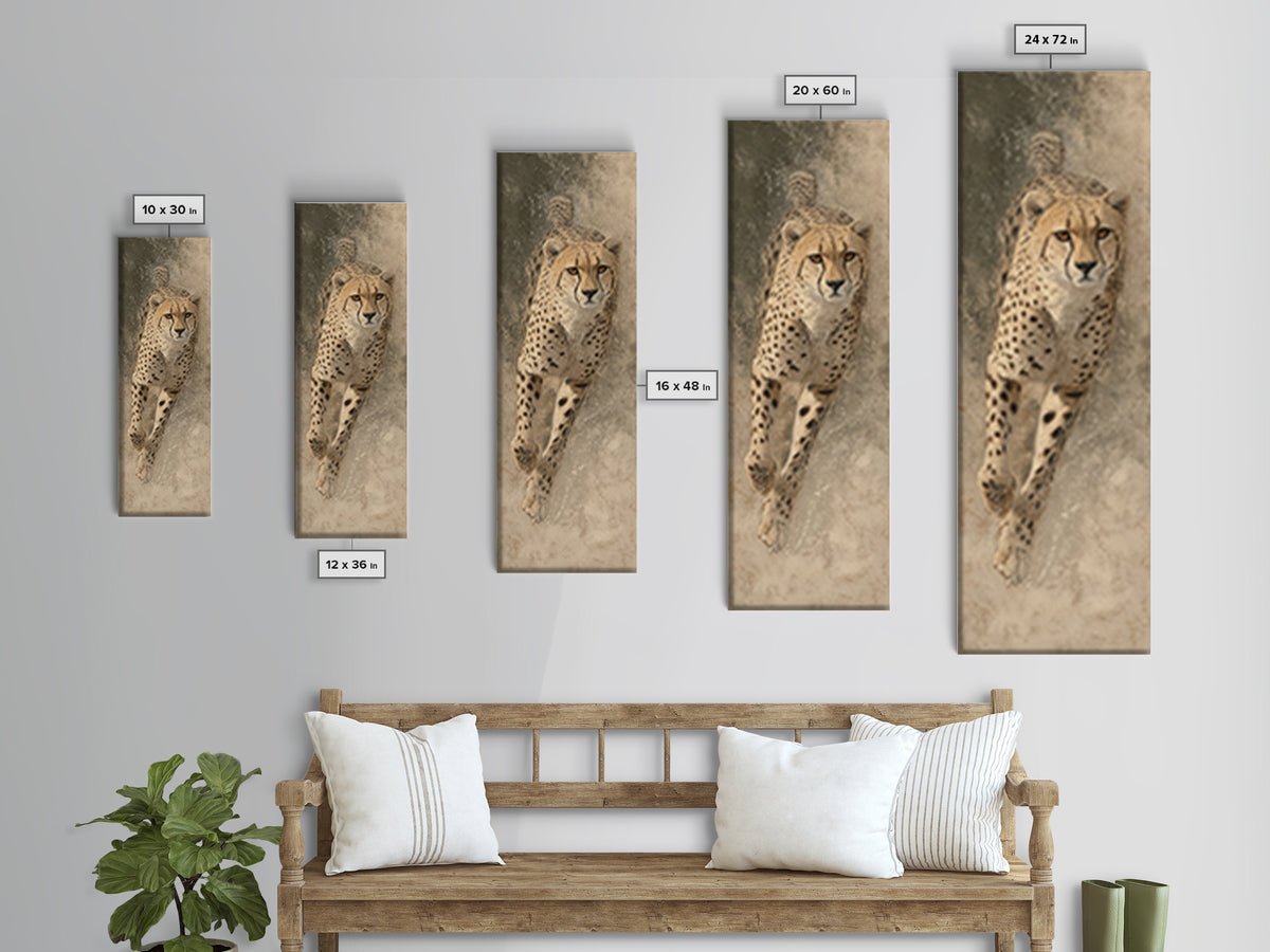 Cheetah Running Through Warm Dust Canvas Print, Wildlife Art, Fine Art Print, Living Room Decor, Abstract Art, Wild, Wall Decor, WIL-1x3-57