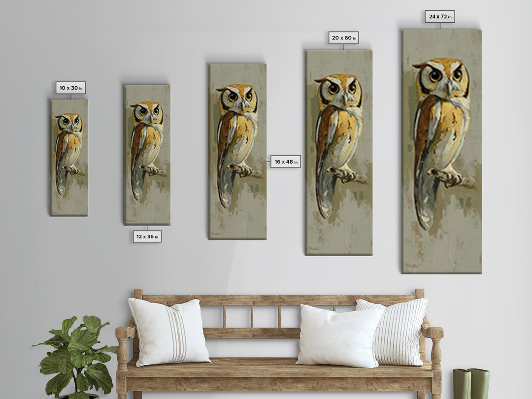 Owl Perched in Moonlit Woodland Canvas Print, Wildlife Art, Wall Art Print, Living Room Decor, Fine Art, Wild, Canvas Painting, WIL-1x3-72