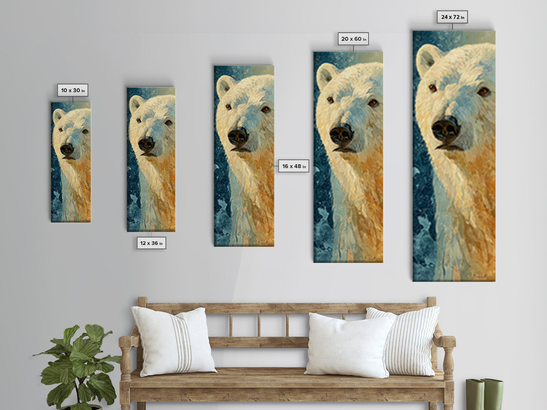 Polar Bear Crossing Blue Ice Framed Canvas Print, Wildlife Art, Leopard Wall Art, Living Room Decor, Wild, Fine Art Print, WIL-1x3-75