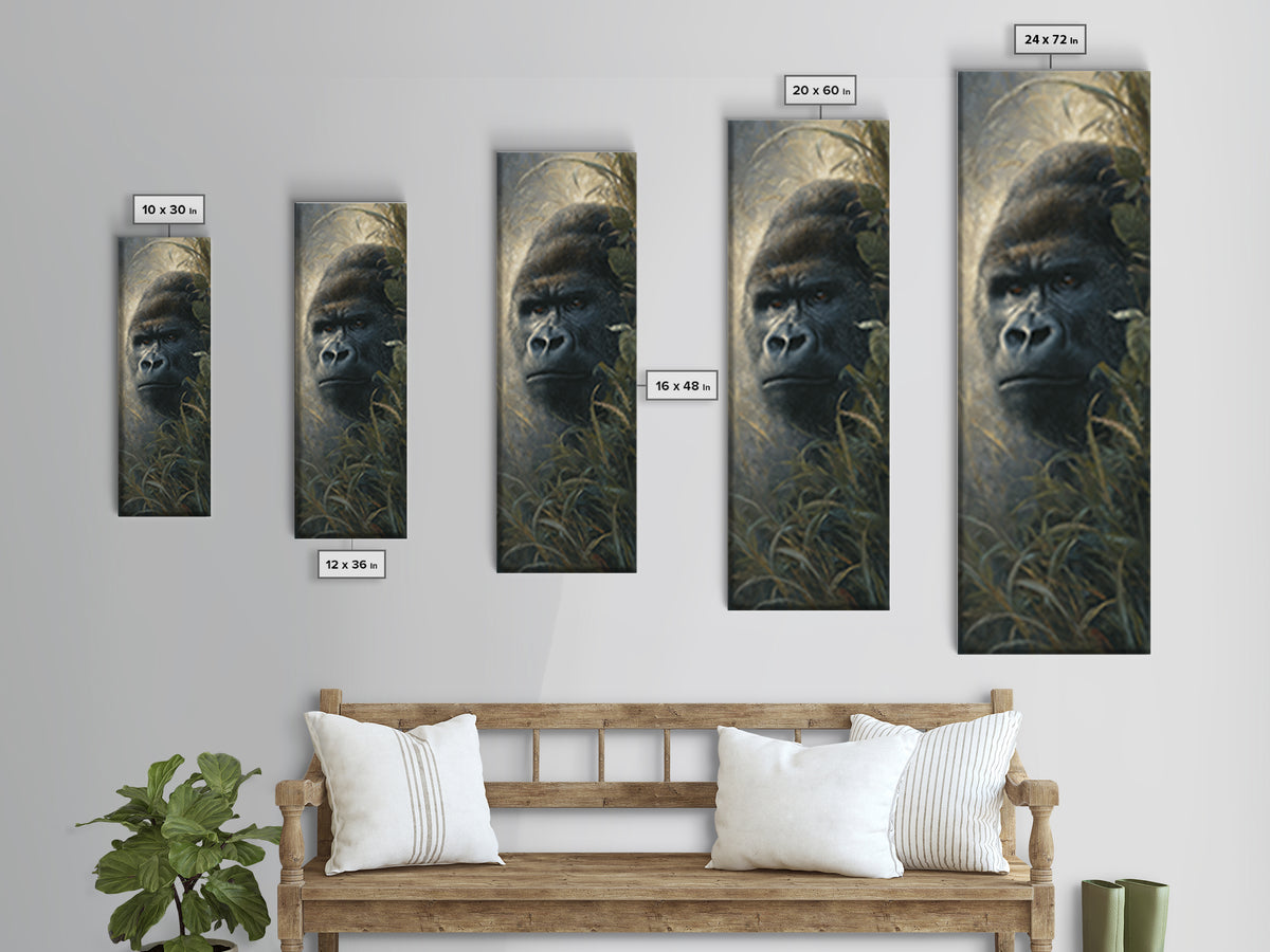 Gorilla Portrait with Powerful Gaze Canvas Print, Wildlife Art, Art Print, Living Room Decor, Fine Art, Wild, Digital Wall Art, WIL-1x3-77