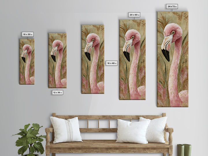 Flamingos in Pink Shallow Water Canvas Print, Wildlife Art, Gallery Decor, Living Room Decor, Oil Painting, Wild, WIL-1x3-82