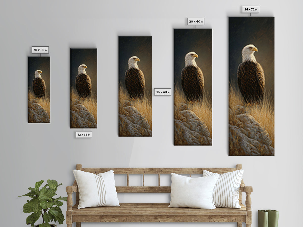 Eagle Soaring Above Rocky Cliffs Canvas Print, Wildlife Art, Art Print, Living Room Decor, Oil Painting, Wild, Digital Wall Art, WIL-1x3-90