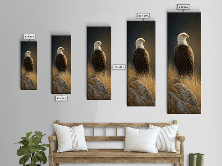 Eagle Soaring Above Rocky Cliffs Canvas Print, Wildlife Art, Art Print, Living Room Decor, Oil Painting, Wild, Digital Wall Art, WIL-1x3-90
