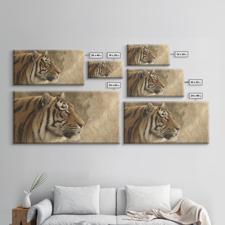 Tiger Portrait with Jungle Shadows Framed Canvas Print, Wildlife Art, Home Decor, Living Room Decor, Wild, Boho Wall Decor, WIL-2x1-1