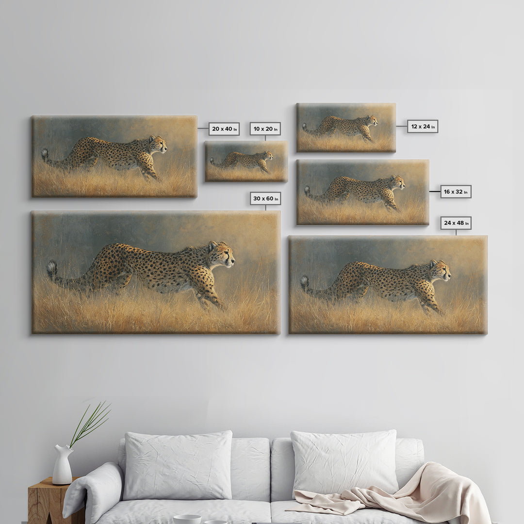 Cheetah Running Through Warm Dust Canvas Print, Wildlife Art, Contemporary Art, Living Room Decor, Wild, Wall Art Print, WIL-2x1-17