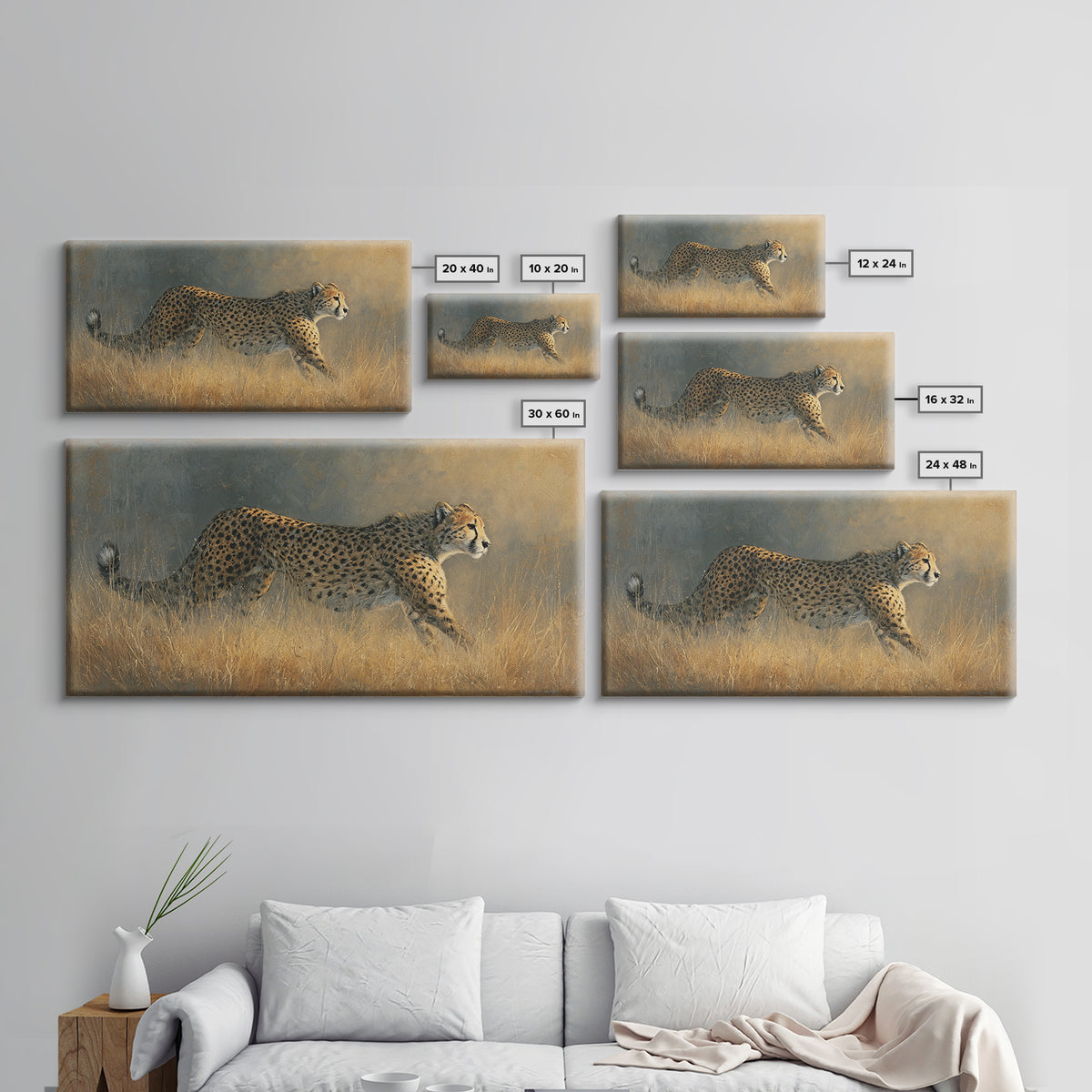 Cheetah Running Through Warm Dust Canvas Print, Wildlife Art, Contemporary Art, Living Room Decor, Wild, Wall Art Print, WIL-2x1-17