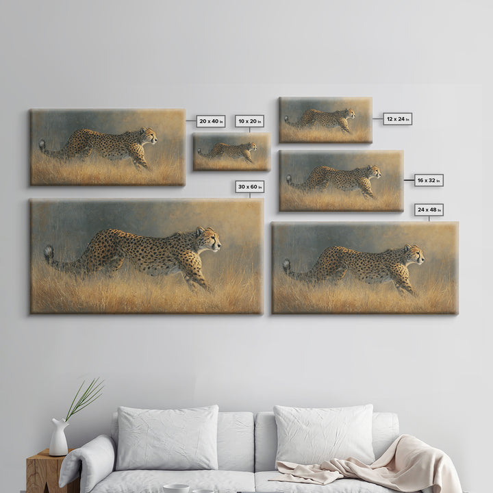 Cheetah Running Through Warm Dust Canvas Print, Wildlife Art, Contemporary Art, Living Room Decor, Wild, Wall Art Print, WIL-2x1-17
