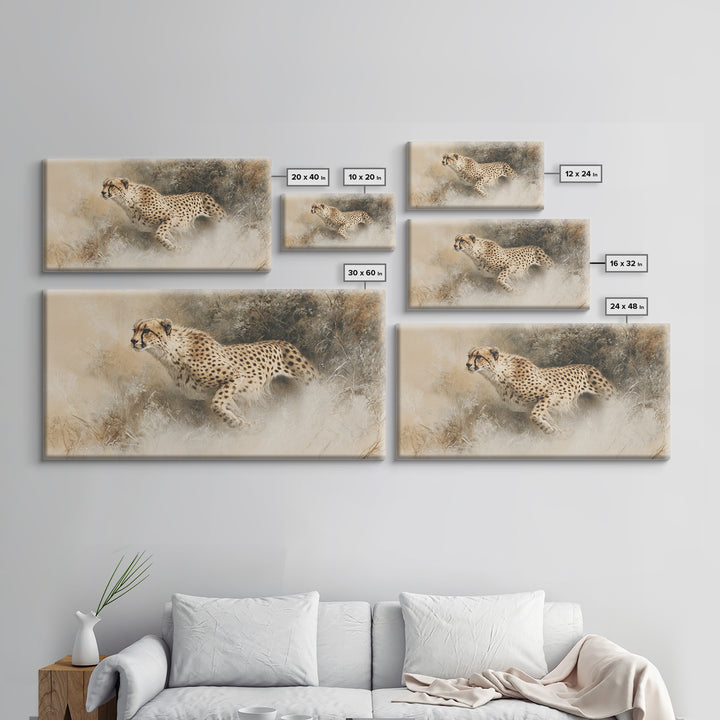 Cheetah Running Through Warm Dust Canvas Print, Wildlife Art, Contemporary Art, Living Room Decor, Wild, Wall Art Print, WIL-2x1-41
