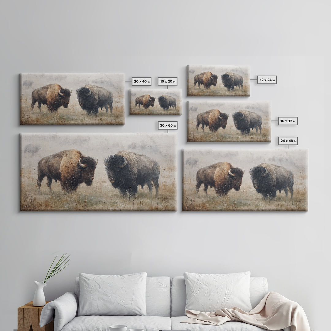 Bison on Wide Western Prairie Canvas Print, Wildlife Art, Wall Decor, Living Room Decor, Fine Art, Wild, Living Room Wall Art, WIL-2x1-57