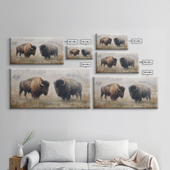 Bison on Wide Western Prairie Canvas Print, Wildlife Art, Wall Decor, Living Room Decor, Fine Art, Wild, Living Room Wall Art, WIL-2x1-57