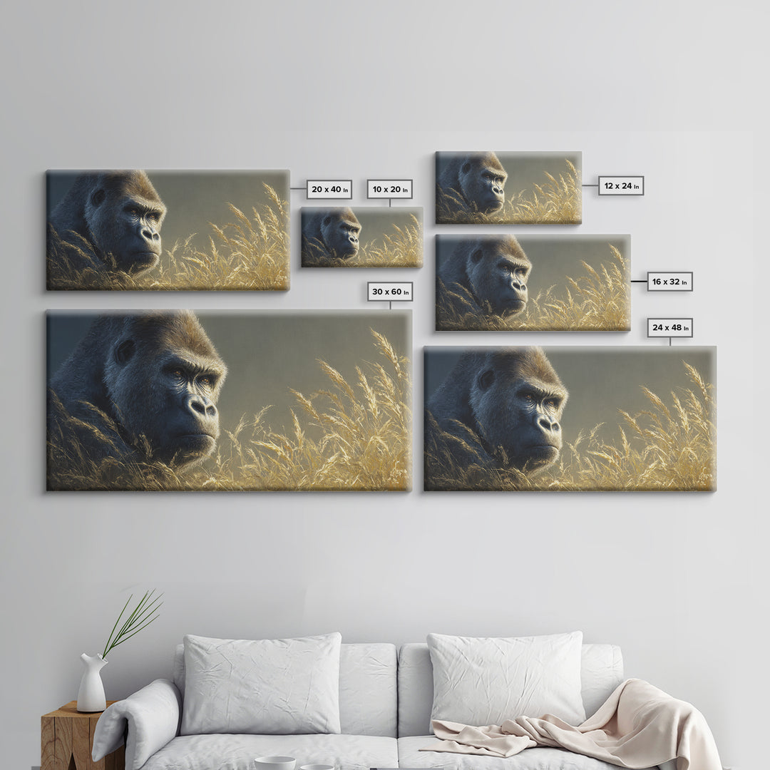 Gorilla Portrait with Powerful Gaze Canvas Print, Wildlife Art, Painting, Living Room Decor, Wild, Living Room Wall Art, WIL-2x1-61