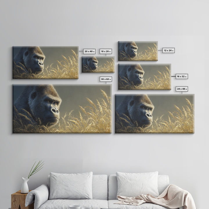 Gorilla Portrait with Powerful Gaze Canvas Print, Wildlife Art, Painting, Living Room Decor, Wild, Living Room Wall Art, WIL-2x1-61