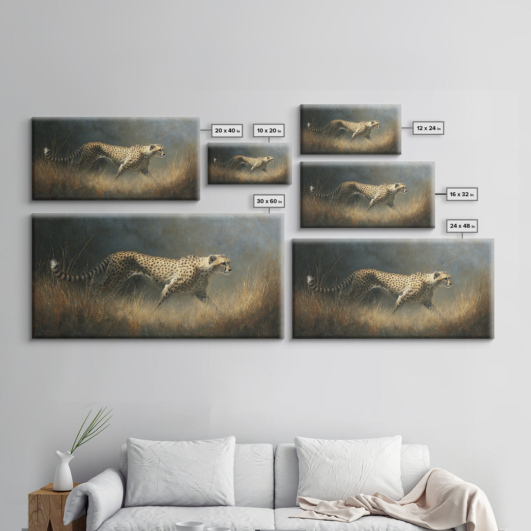 Cheetah Running Through Warm Dust Canvas Print, Wildlife Art, Living Room Decor, Wild, Living Room Art, Canvas Painting, WIL-2x1-89