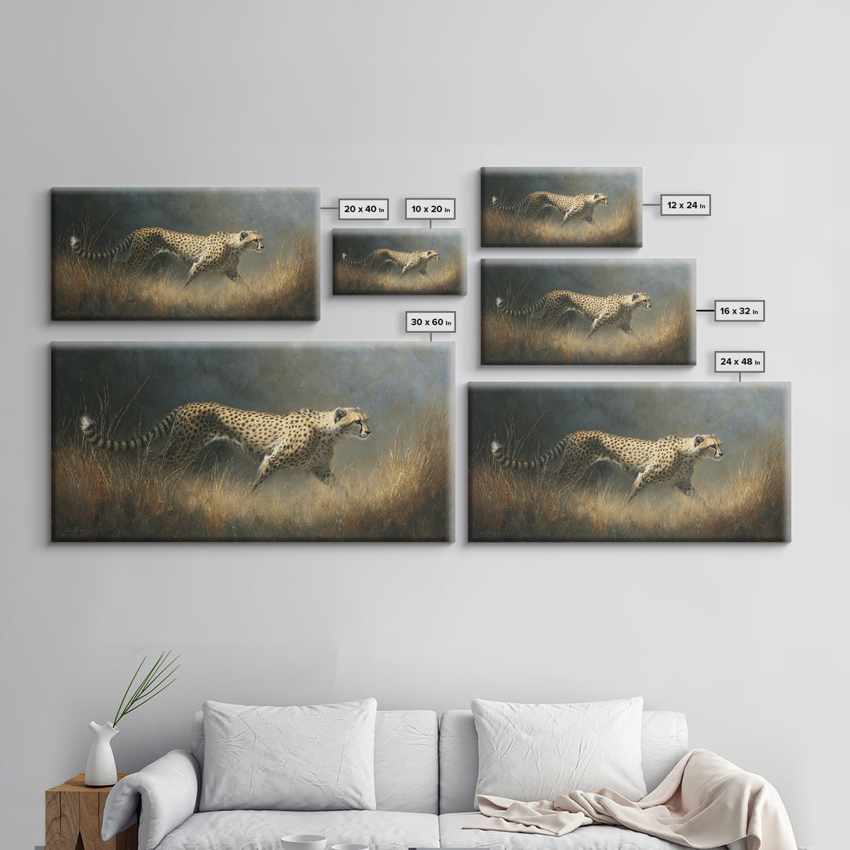 Cheetah Running Through Warm Dust Canvas Print, Wildlife Art, Living Room Decor, Wild, Living Room Art, Canvas Painting, WIL-2x1-89