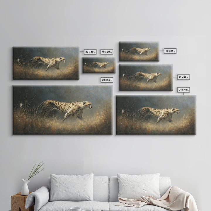Cheetah Running Through Warm Dust Canvas Print, Wildlife Art, Living Room Decor, Wild, Living Room Art, Canvas Painting, WIL-2x1-89