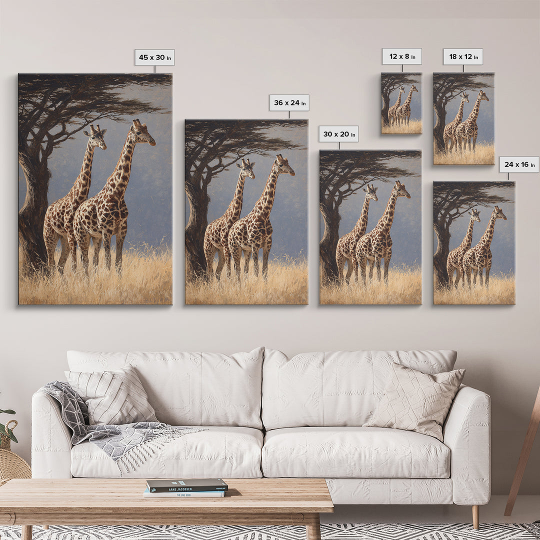 Giraffe Pair under Acacia Tree Canvas Print, Wildlife Art, Gallery Decor, Living Room Decor, Fine Art, Wild, Contemporary Art, WIL-2x3-15