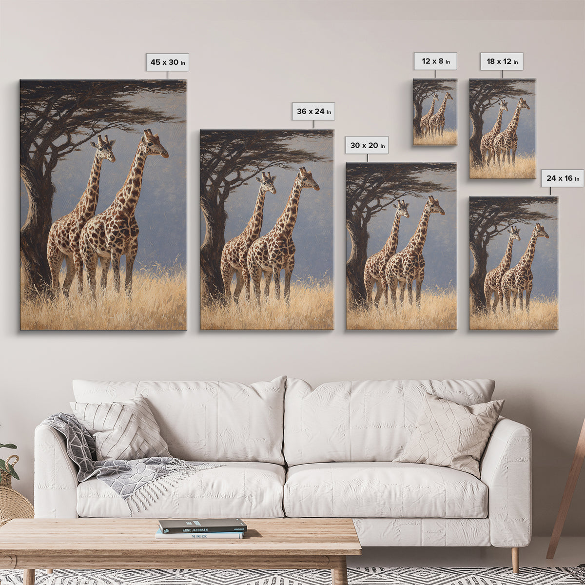 Giraffe Pair under Acacia Tree Canvas Print, Wildlife Art, Gallery Decor, Living Room Decor, Fine Art, Wild, Contemporary Art, WIL-2x3-15