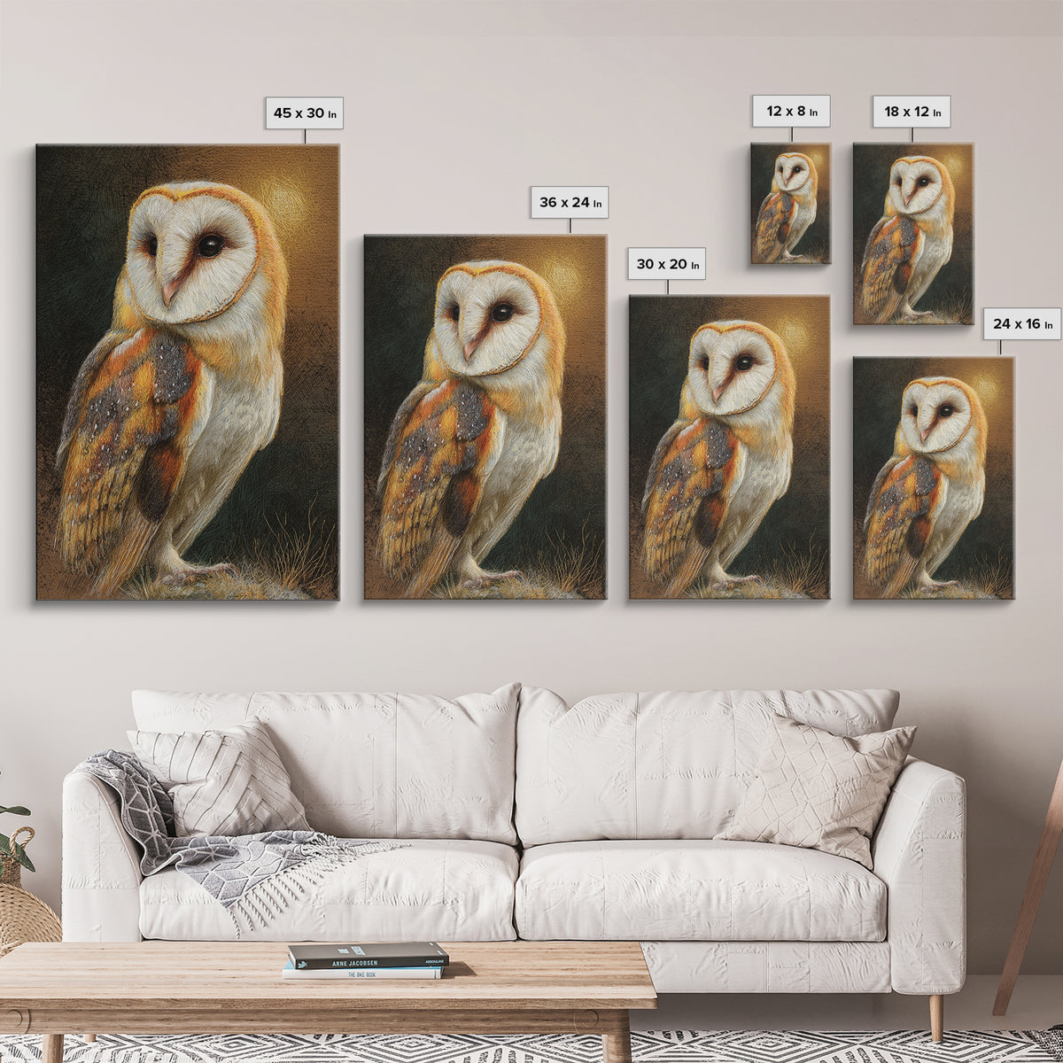 Owl Perched in Moonlit Woodland Framed Canvas Print, Wildlife Art, Oil Painting, Living Room Decor, Wild, Bedroom Wall Art, WIL-2x3-20