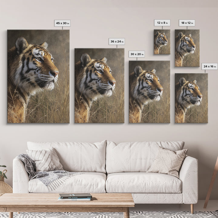 Tiger Portrait with Jungle Shadows Framed Canvas Print, Wildlife Art, Wall Decor, Living Room Decor, Fine Art, Wild, Bird Art, WIL-2x3-37