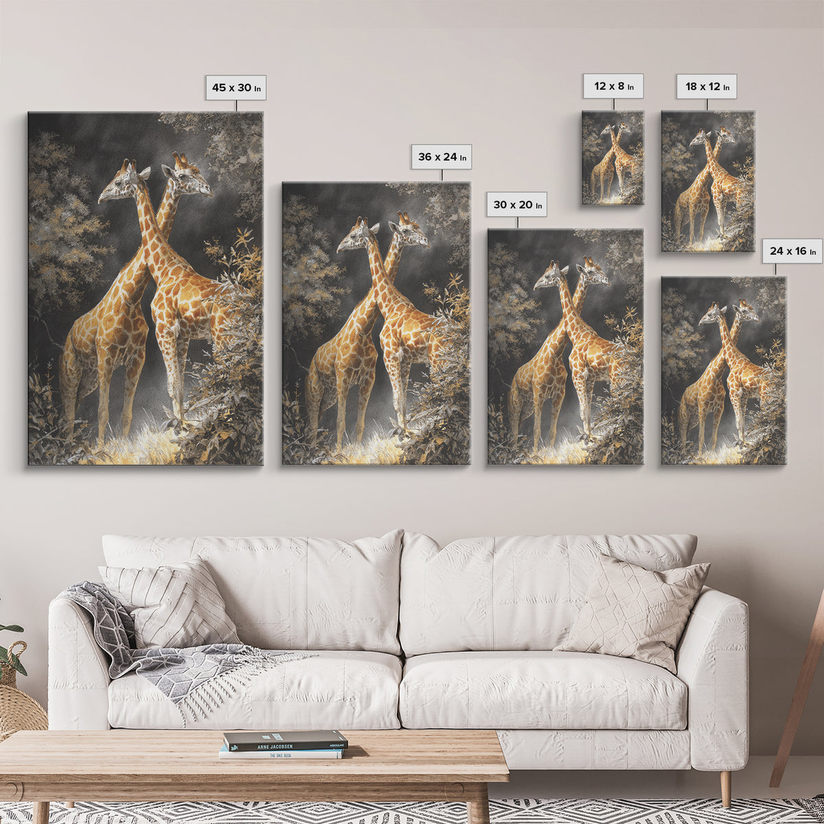 Giraffe Pair under Acacia Tree Canvas Print, Wildlife Art, Minimalist Decor, Living Room Decor, Fine Art, Wild, Wall Art Print, WIL-2x3-39