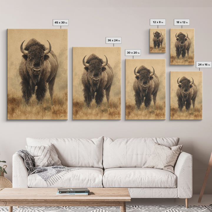 Bison on Wide Western Prairie Canvas Print, Wildlife Art, Wall Hangings, Living Room Decor, Fine Art, Wild, Bird Art, WIL-2x3-45