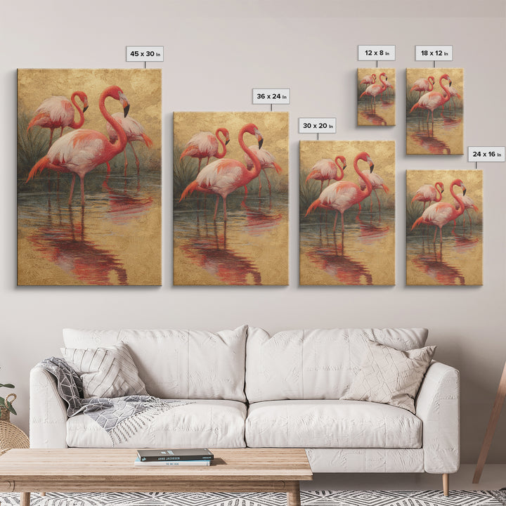 Flamingos in Pink Shallow Water Canvas Print, Wildlife Art, Minimalist Decor, Living Room Decor, Fine Art, Wild, Wall Art Print, WIL-2x3-54