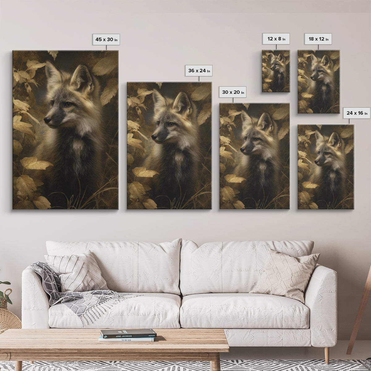 Fox in Autumn Forest Leaves Canvas Print, Wildlife Art, Canvas Wall Art, Living Room Decor, Oil Painting, Wild, WIL-2x3-65