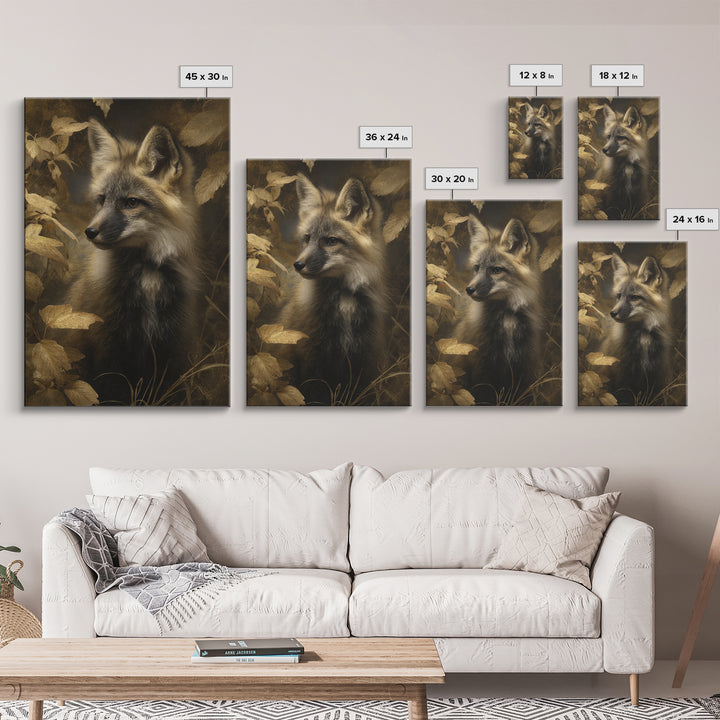 Fox in Autumn Forest Leaves Canvas Print, Wildlife Art, Canvas Wall Art, Living Room Decor, Oil Painting, Wild, WIL-2x3-65