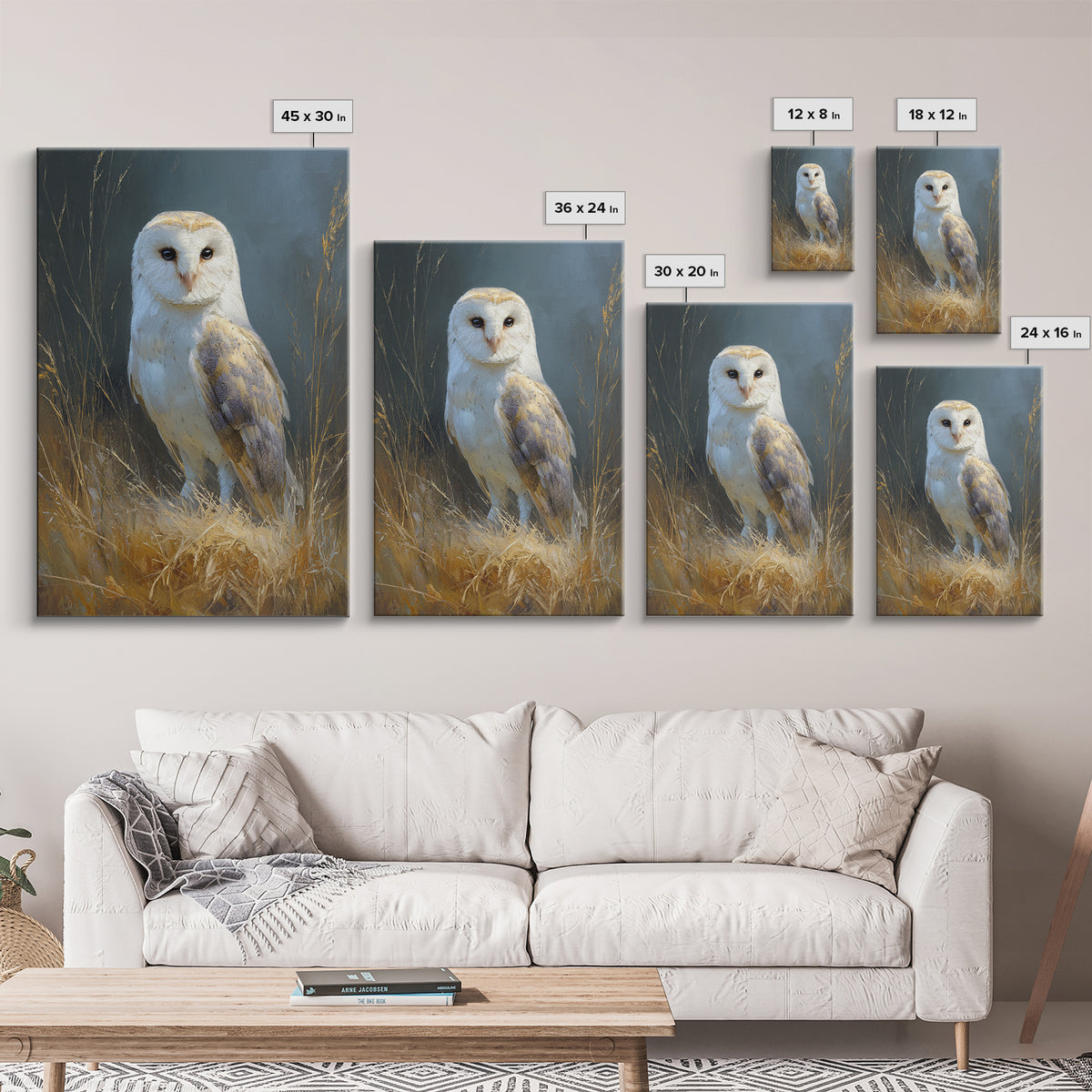 Owl Perched in Moonlit Woodland Framed Canvas Print, Wildlife Art, Large Wall Art, Living Room Decor, Fine Art, Wild, WIL-2x3-68