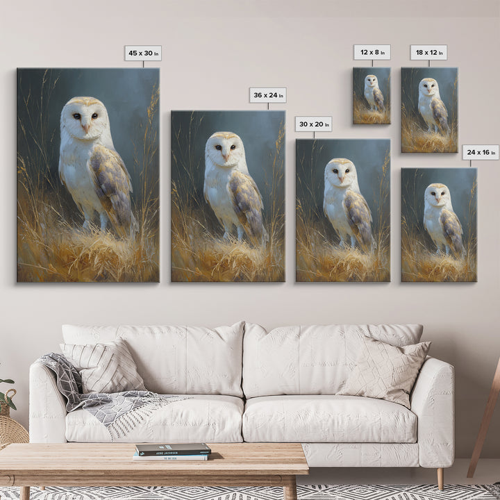 Owl Perched in Moonlit Woodland Framed Canvas Print, Wildlife Art, Large Wall Art, Living Room Decor, Fine Art, Wild, WIL-2x3-68