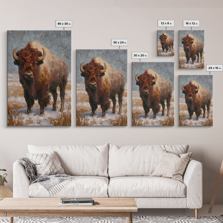 Bison on Wide Western Prairie Framed Canvas Print, Wildlife Art, Living Room Decor, Wild, Living Room Art, Canvas Painting, WIL-2x3-69