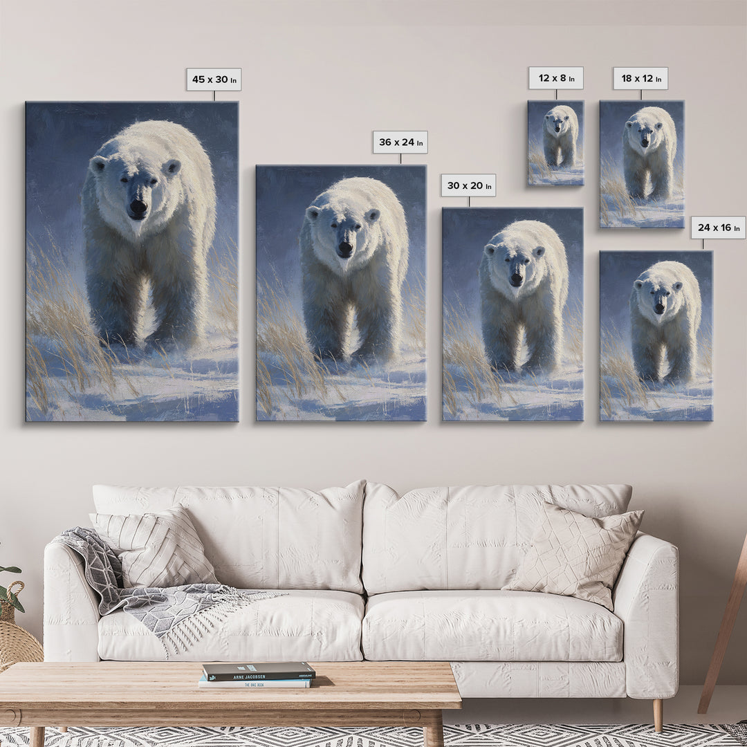 Polar Bear Crossing Blue Ice Canvas Print, Wildlife Art, Oil Painting, Living Room Decor, Fine Art, Wild, Bedroom Wall Art, WIL-2x3-71