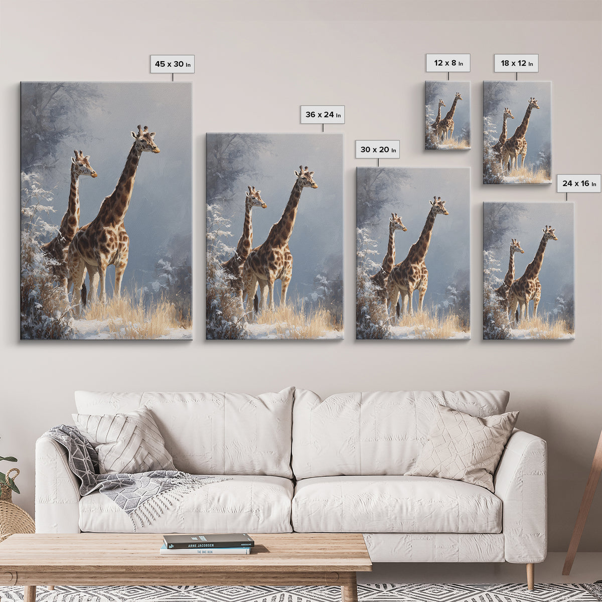 Giraffe Pair under Acacia Tree Framed Canvas Print, Wildlife Art, Canvas Print, Living Room Decor, Wild, Forest Wall Art, WIL-2x3-87