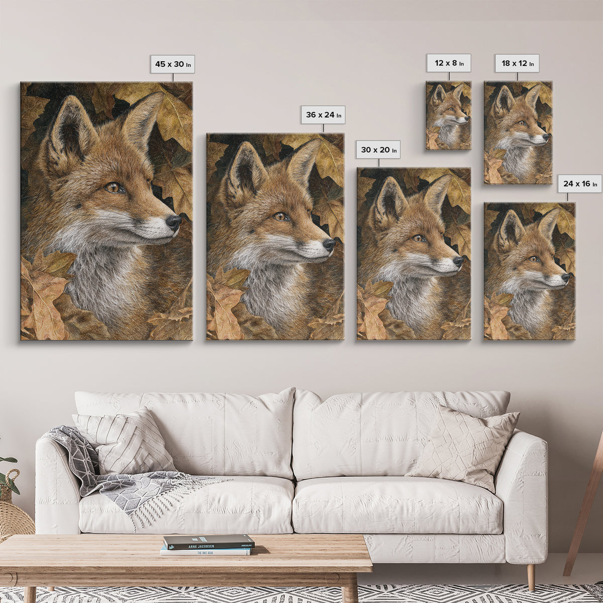 Fox in Autumn Forest Leaves Framed Canvas Print, Wildlife Art, Canvas Print, Living Room Decor, Fine Art, Wild, Forest Wall Art, WIL-2x3-89