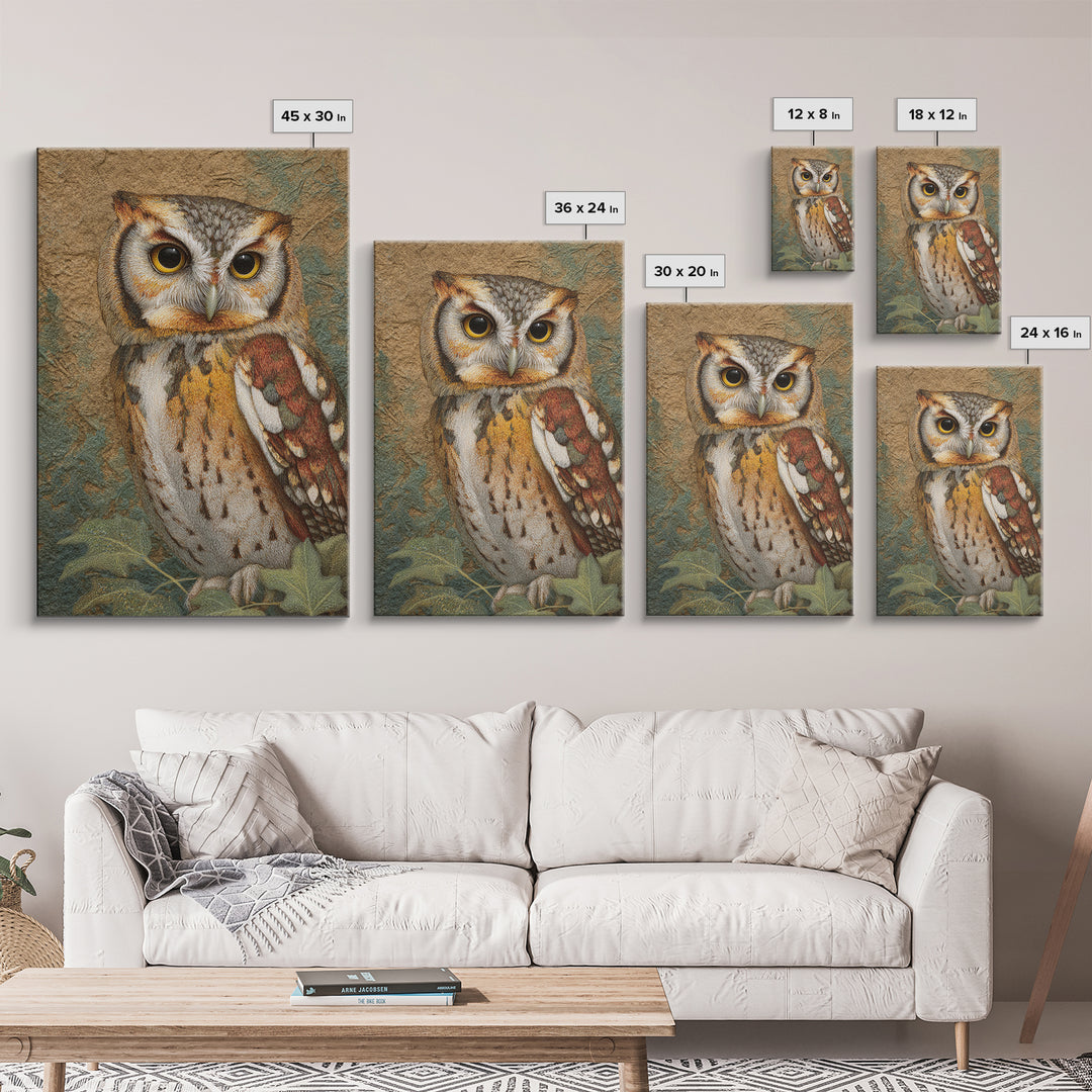Owl Perched in Moonlit Woodland Framed Canvas Print, Wildlife Art, Gallery Decor, Living Room Decor, Abstract Art, Wild, WIL-2x3-92