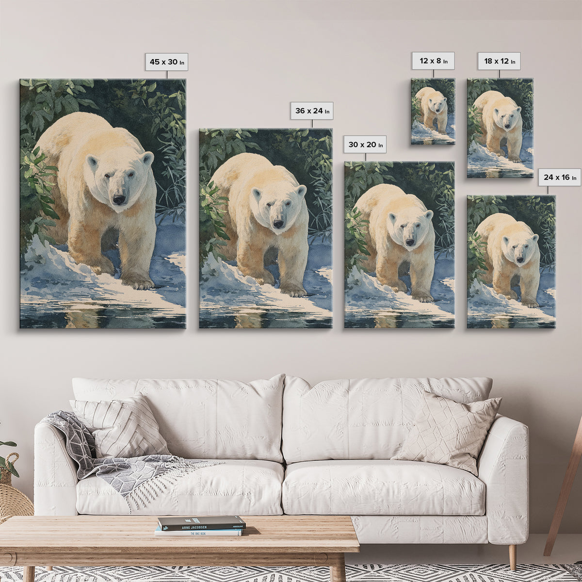 Polar Bear Crossing Blue Ice Canvas Print, Wildlife Art, Bird Art, Living Room Decor, Oil Painting, Wild, Original Artwork, WIL-2x3-95