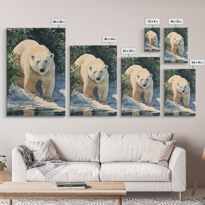 Polar Bear Crossing Blue Ice Canvas Print, Wildlife Art, Bird Art, Living Room Decor, Oil Painting, Wild, Original Artwork, WIL-2x3-95