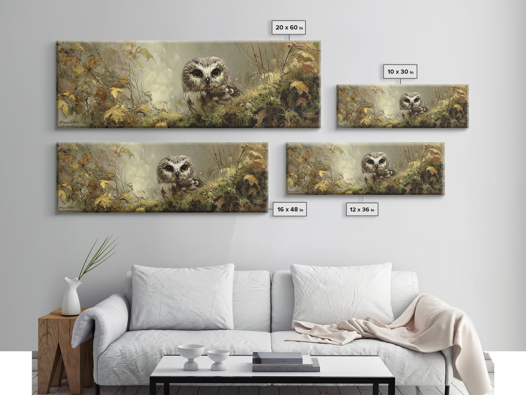 Owl Perched in Moonlit Woodland Canvas Print, Wildlife Art, Modern Decor, Living Room Decor, Abstract Art, Wild, Home Decor, WIL-3x1-100