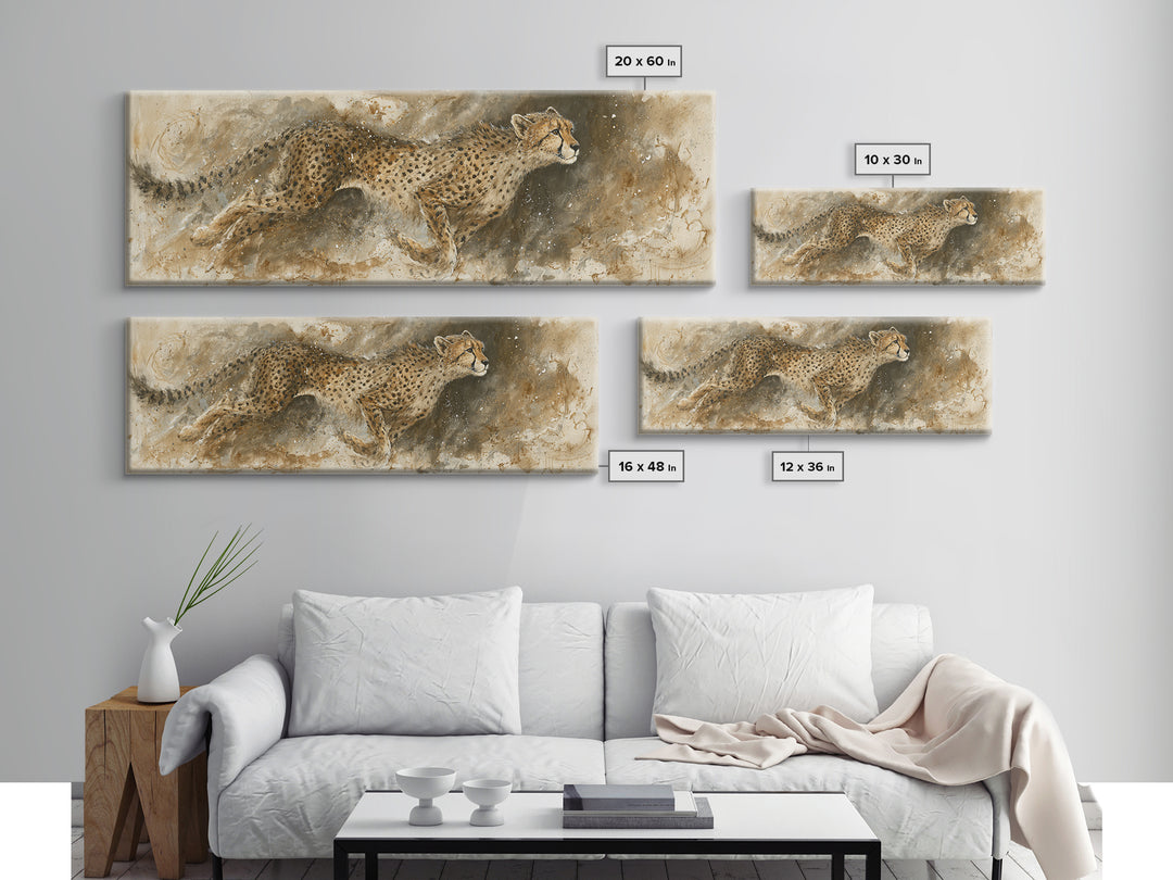 Cheetah Running Through Warm Dust Canvas Print, Wildlife Art, Living Room Decor, Wild, Living Room Art, Canvas Painting, WIL-3x1-13
