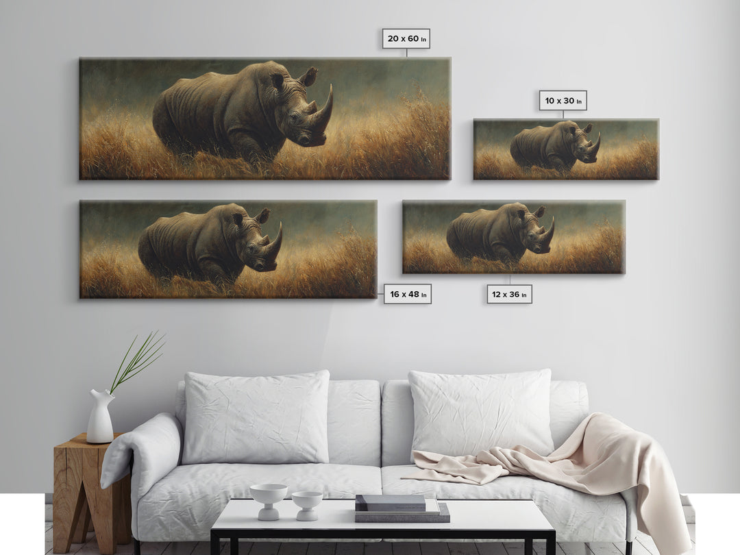 Rhino in Dramatic Stormy Light Canvas Print, Wildlife Art, Rustic Home Decor, Living Room Decor, Fine Art, Wild, WIL-3x1-24