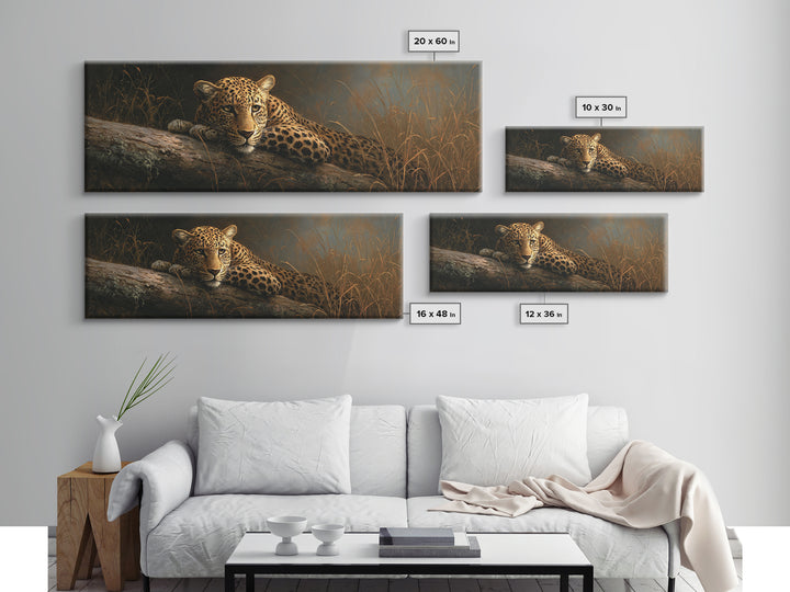 Leopard Resting on Tree Branch Canvas Print, Wildlife Art, Wall Art, Living Room Decor, Watercolor Art, Wild, Modern Wall Art, WIL-3x1-30