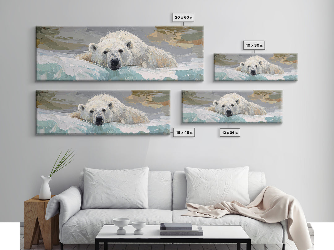 Polar Bear Crossing Blue Ice Canvas Print, Wildlife Art, Luxury Decor, Living Room Decor, Abstract Art, Wild, Oil Painting, WIL-3x1-31
