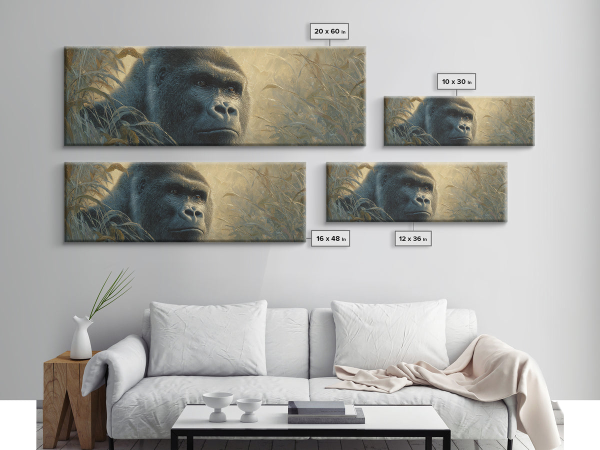 Gorilla Portrait with Powerful Gaze Canvas Print, Wildlife Art, Canvas Print, Living Room Decor, Wild, Forest Wall Art, WIL-3x1-33