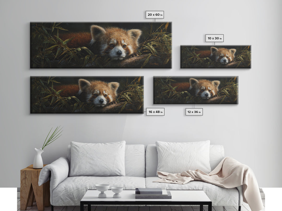 Red Panda Among Bamboo Leaves Canvas Print, Wildlife Art, Original Artwork, Living Room Decor, Fine Art, Wild, Minimalist Decor, WIL-3x1-36