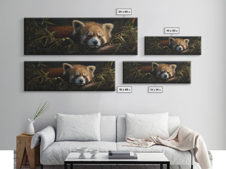 Red Panda Among Bamboo Leaves Canvas Print, Wildlife Art, Original Artwork, Living Room Decor, Fine Art, Wild, Minimalist Decor, WIL-3x1-36