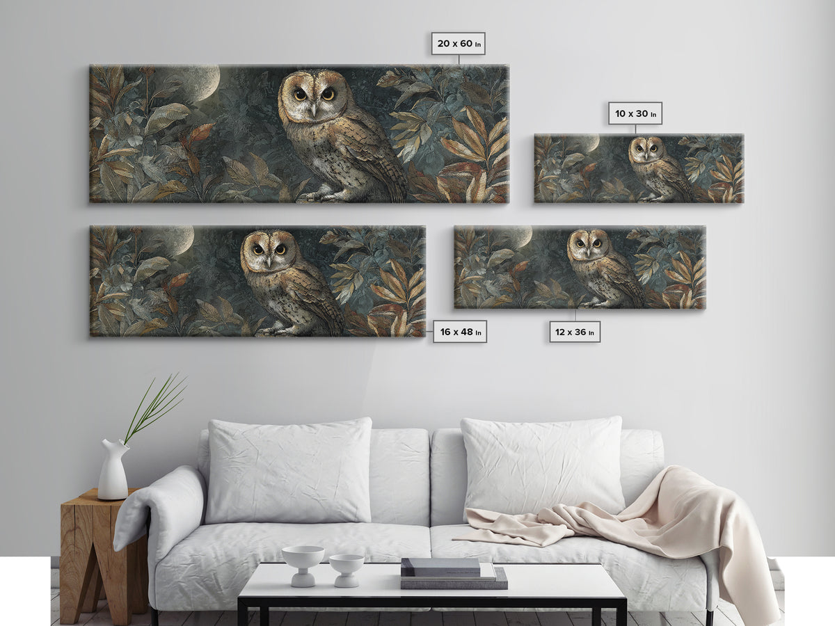 Owl Perched in Moonlit Woodland Canvas Print, Wildlife Art, Digital Download Art, Living Room Decor, Watercolor Art, Wild, WIL-3x1-4