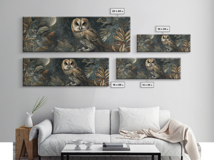 Owl Perched in Moonlit Woodland Canvas Print, Wildlife Art, Digital Download Art, Living Room Decor, Watercolor Art, Wild, WIL-3x1-4