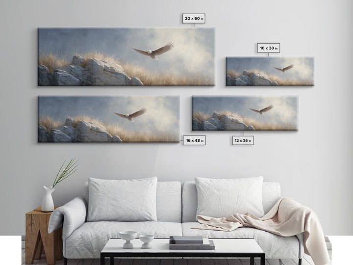 Eagle Soaring Above Rocky Cliffs Canvas Print, Wildlife Art, Canvas Print, Living Room Decor, Fine Art, Wild, Forest Wall Art, WIL-3x1-46