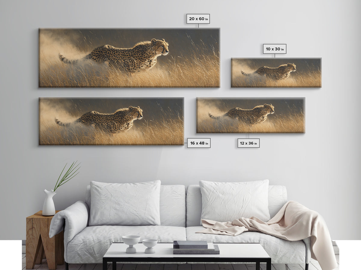 Cheetah Running Through Warm Dust Canvas Print, Wildlife Art, Digital Download Art, Living Room Decor, Oil Painting, Wild, WIL-3x1-61